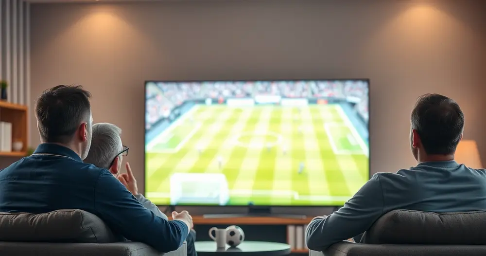 amigos assistindo a partida de futebol na televisão da sala